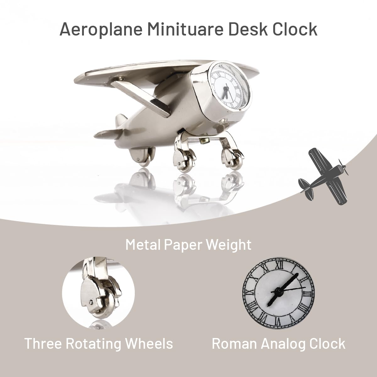 ZAHEPA Airplane Small Desk Clock, Mini Airplane Clock with